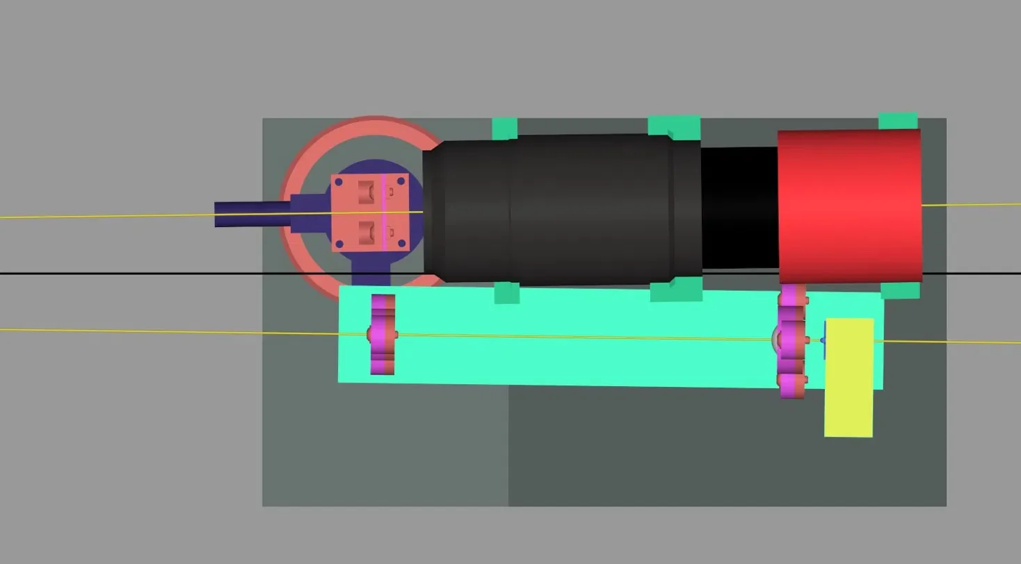 Optical assembly CAD render, view 1