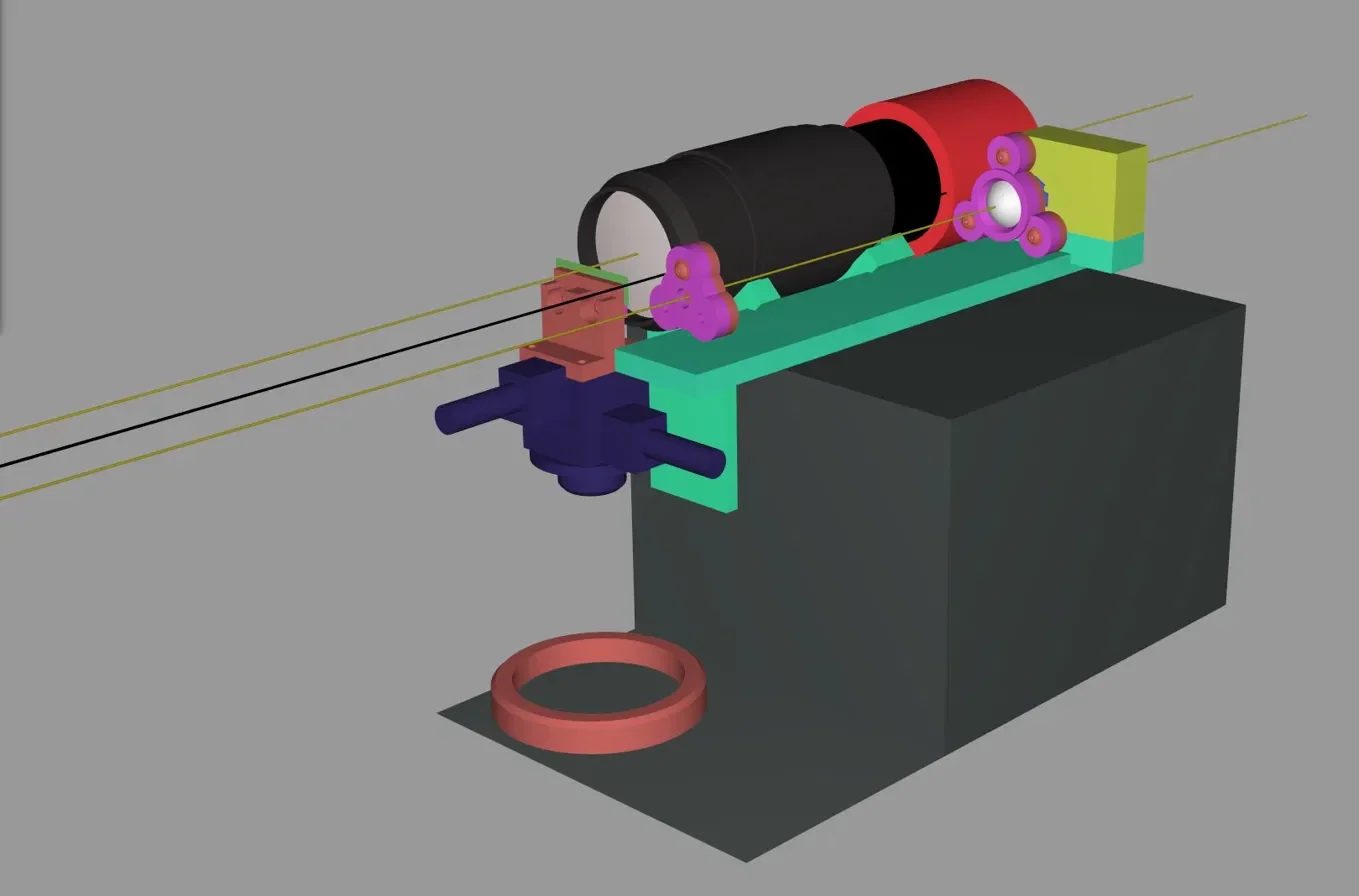 Optical assembly CAD render, view 2